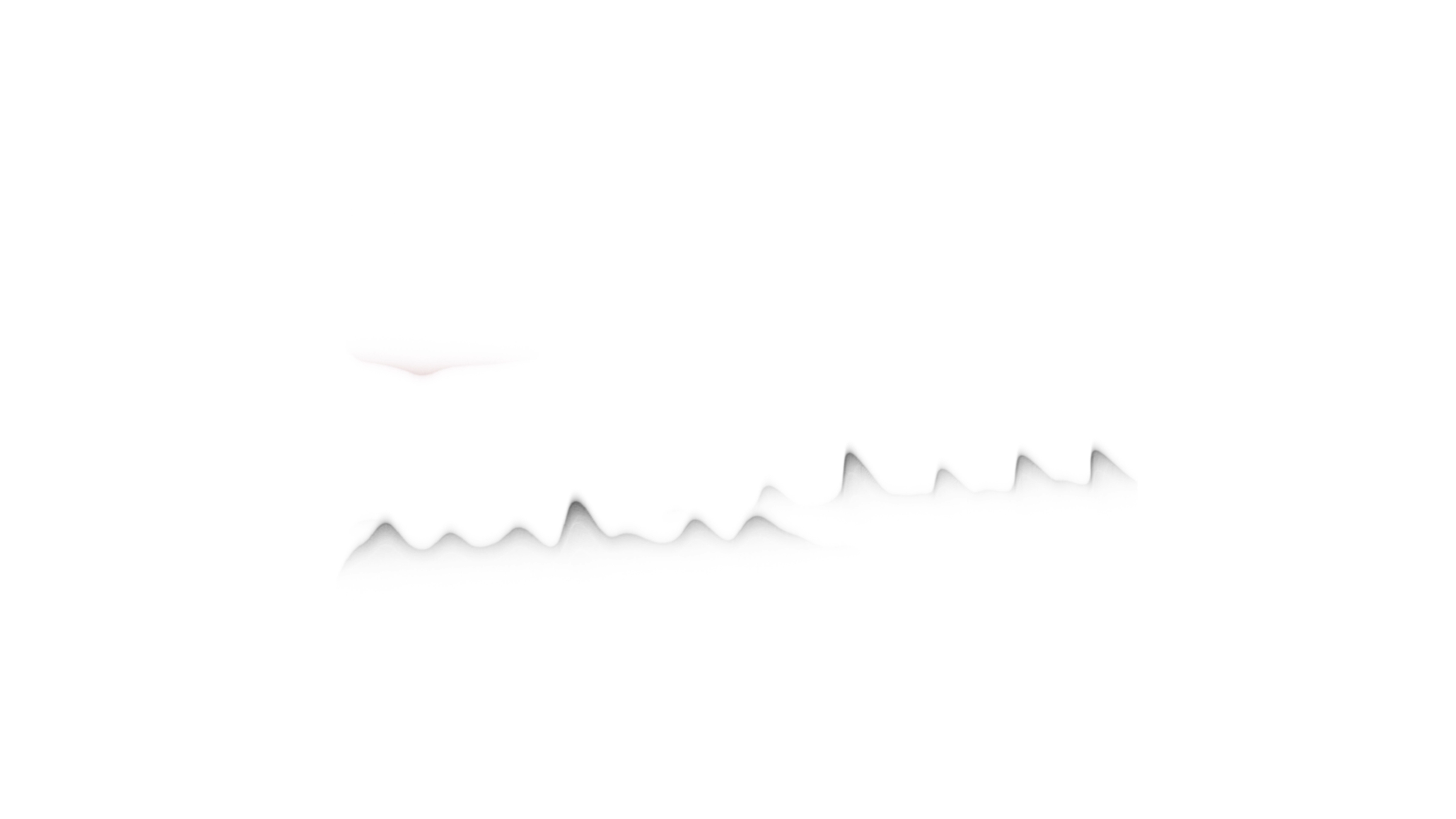 A minimalist image with faint, stylized, sharp shapes resembling teeth emerging from a white background, creating an abstract and slightly eerie atmosphere.